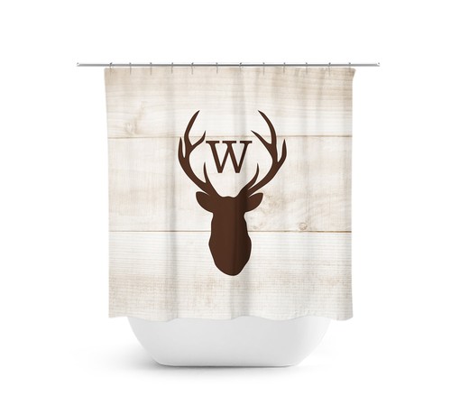 Hunting Lodge Brown Rustic Shower Curtain with Deer Head Antler Bathtub Curtain for a Masculine Bathroom - SHOWER48
