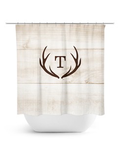 Hunting Lodge Monogram Shower Curtain with Deer Antler Bathtub Curtain for Brown Rustic Shower at Home Decor - SHOWER117