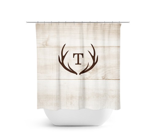 Hunting Lodge Monogram Shower Curtain with Deer Antler Bathtub Curtain for Brown Rustic Shower at Home Decor - SHOWER117