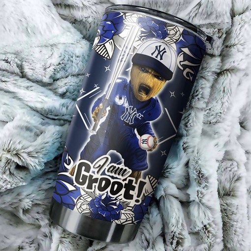 I Am Groot Quote and MLB Logo - New York Yankees MLB Tumbler with Personalized Design and Baseball Tumbler Ideas