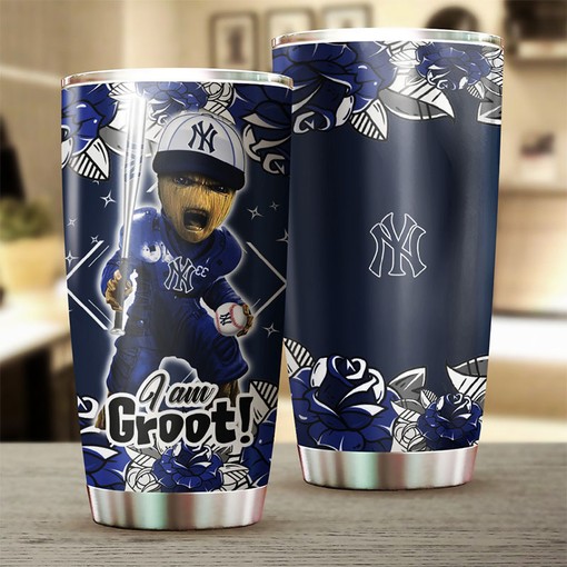 I Am Groot Quote and MLB Logo - New York Yankees MLB Tumbler with Personalized Design and Baseball Tumbler Ideas - Image 2