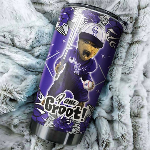 I Am Groot Quote and Personalized Design for Loyal Fans - Colorado Rockies MLB Tumbler with Baseball Tumbler