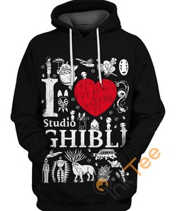 I Love Ghibli Characters All Over Print Hoodie with Iconic Studios Ghibli-Inspired Design