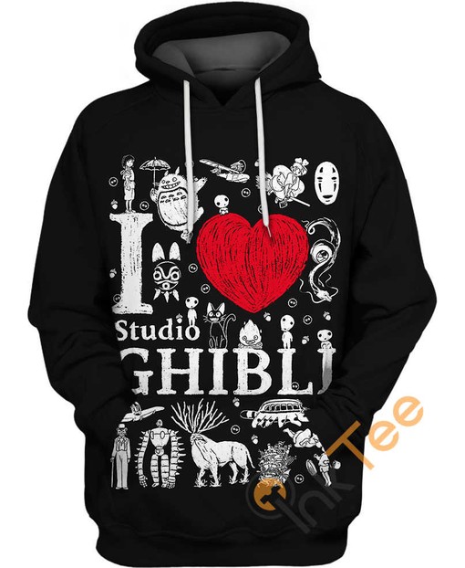 I Love Ghibli Characters All Over Print Hoodie with Iconic Studios Ghibli-Inspired Design