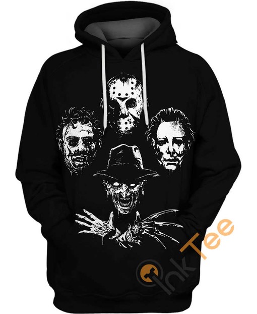 Icons Of Horror Most Scary All Over Print 3D Hoodie with Scary Print Design for Horror Fans