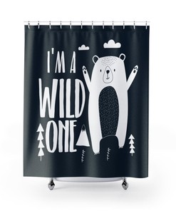 I'm A Wild One Bear Clouds Nature Print Shower Curtain for Adventure Bathroom Decor