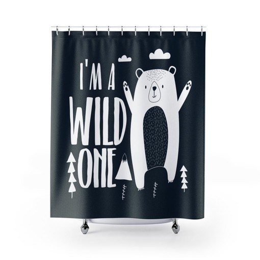 I'm A Wild One Bear Clouds Nature Print Shower Curtain for Adventure Bathroom Decor