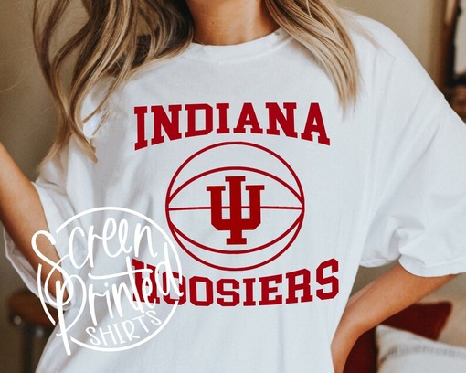 Indiana Hoosier Basketball Graphic Screen Print Shirt - NCAA Shirts for Men - Tailgate Party Fan Attire