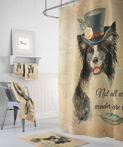 Industrial Steampunk Border Collie Shower Curtain with Matching Bath Accessories for Playful Bathroom Decor