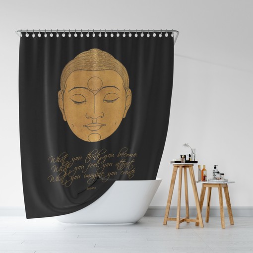 Inspirational Black Shower Curtain with Buddha Quote, Zen BoHo Bath Accessories, Home Decor Essential - Image 3