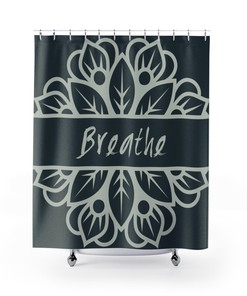 Inspirational Boho Mandala Breathe Shower Curtain / Bohemian Mindfulness Bath Print / Eclectic Home Decor Gift