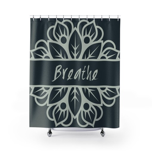 Inspirational Boho Mandala Breathe Shower Curtain / Bohemian Mindfulness Bath Print / Eclectic Home Decor Gift