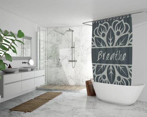 Inspirational Boho Mandala Breathe Shower Curtain / Bohemian Mindfulness Bath Print / Eclectic Home Decor Gift - Image 2
