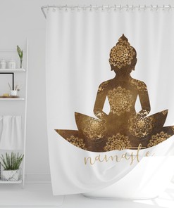 Inspirational Buddha Namaste Shower Curtain / Zen Bath Curtain / Meditating Buddha Printed Fabric Bathroom Accessories