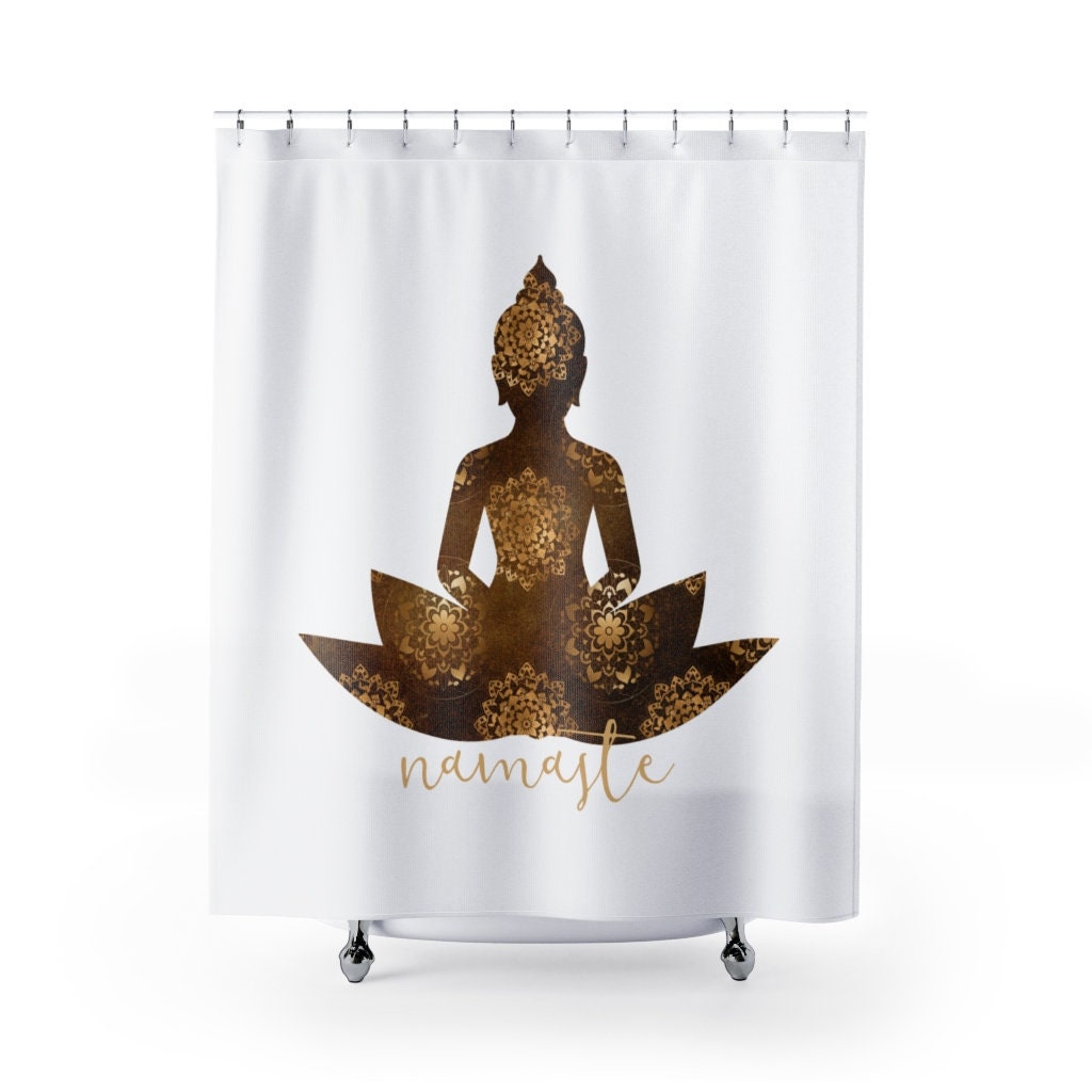 Inspirational Buddha Namaste Shower Curtain / Zen Bath Curtain / Meditating Buddha Printed Fabric Bathroom Accessories - Image 2
