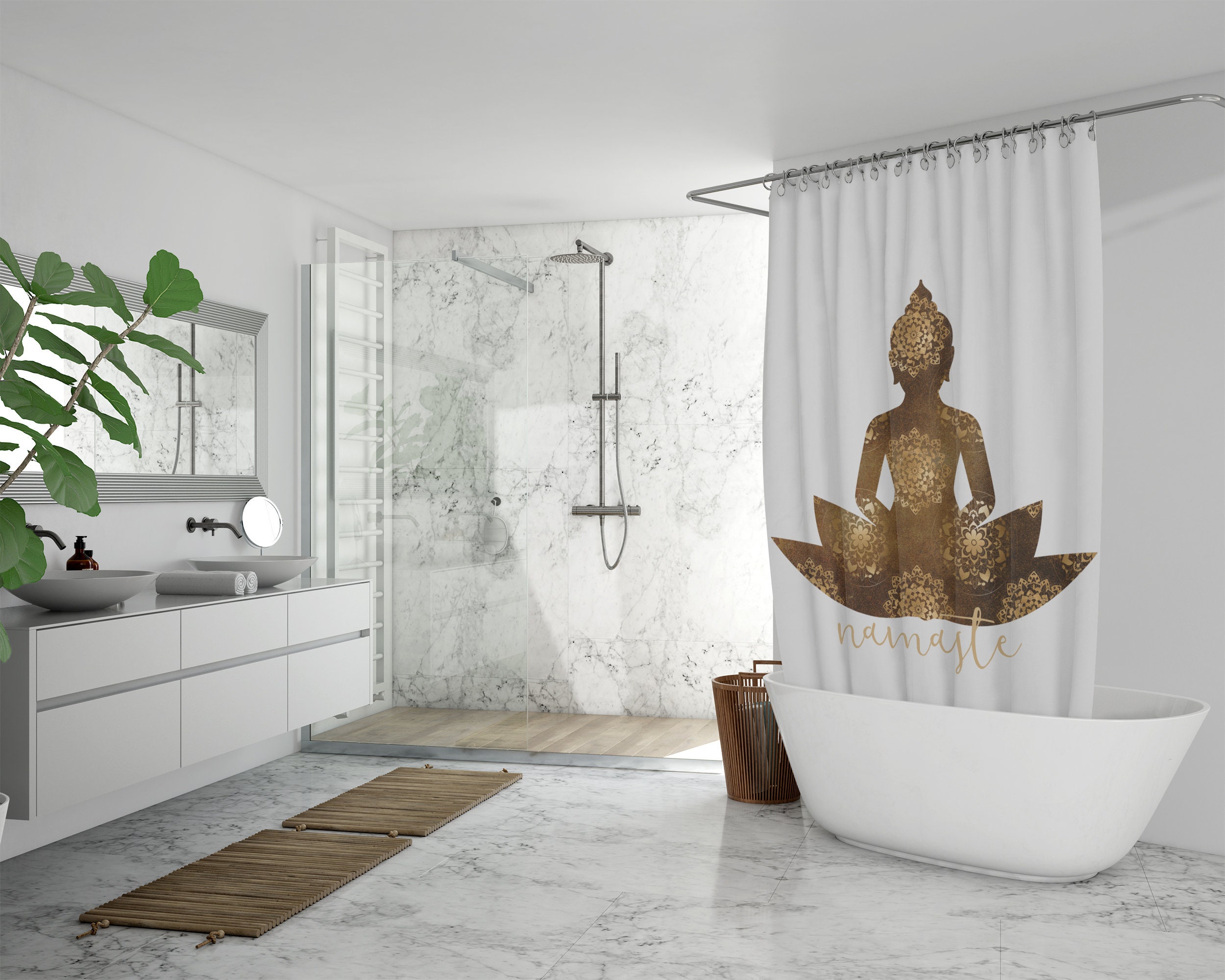 Inspirational Buddha Namaste Shower Curtain / Zen Bath Curtain / Meditating Buddha Printed Fabric Bathroom Accessories - Image 3