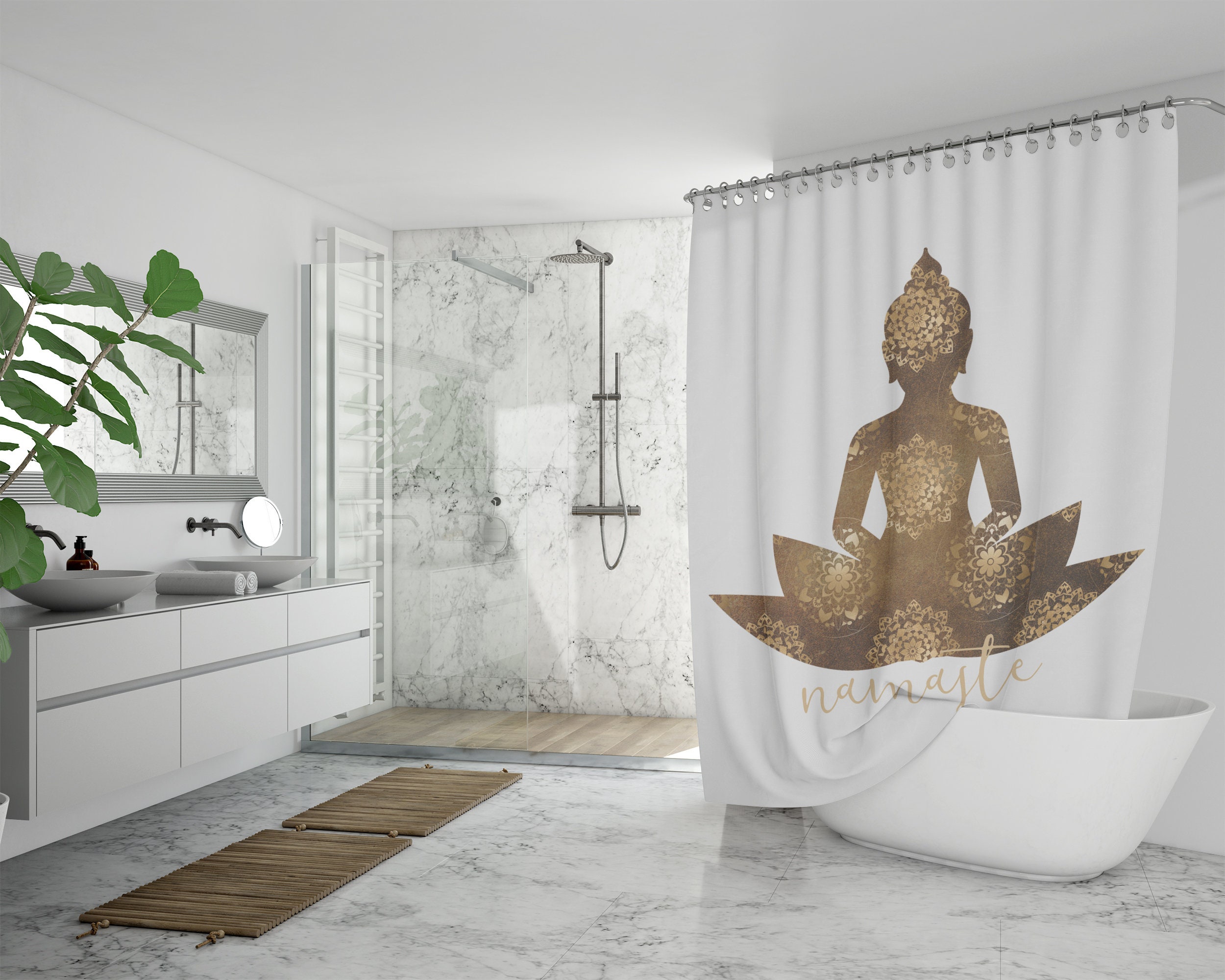 Inspirational Buddha Namaste Shower Curtain / Zen Bath Curtain / Meditating Buddha Printed Fabric Bathroom Accessories - Image 4