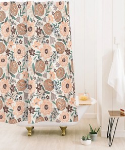 Ivory Boho Floral Shower Curtain, Elegant Fabric Bath Decor for Your Bathroom