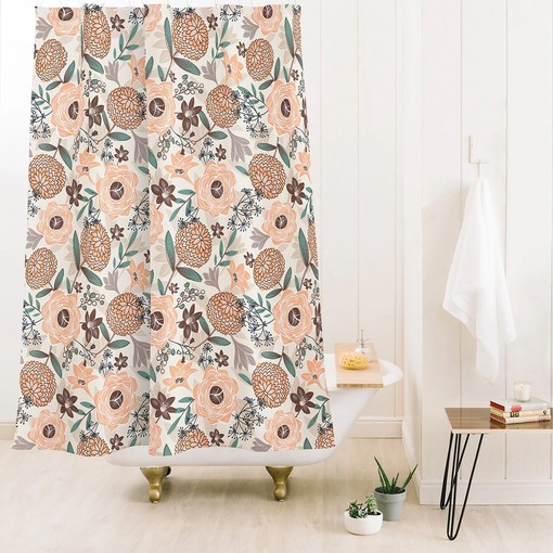 Ivory Boho Floral Shower Curtain, Elegant Fabric Bath Decor for Your Bathroom