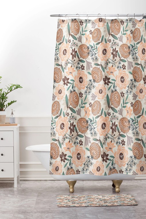 Ivory Boho Floral Shower Curtain, Elegant Fabric Bath Decor for Your Bathroom - Image 3