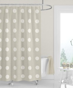 Ivory White Boho Dots Shower Curtain, Minimalist and Neutral Fabric Bath Curtain