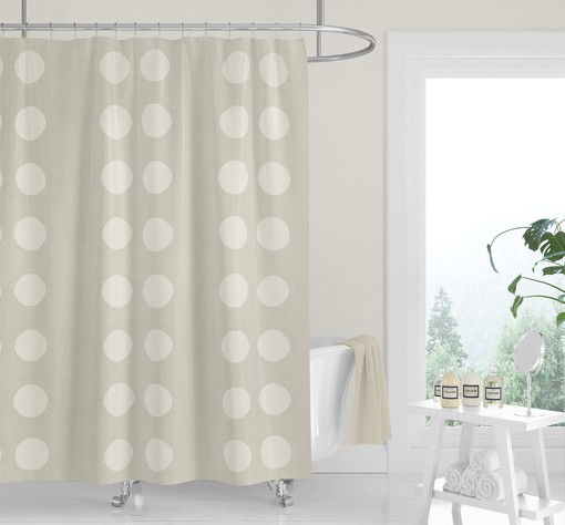 Ivory White Boho Dots Shower Curtain, Minimalist and Neutral Fabric Bath Curtain - Image 3