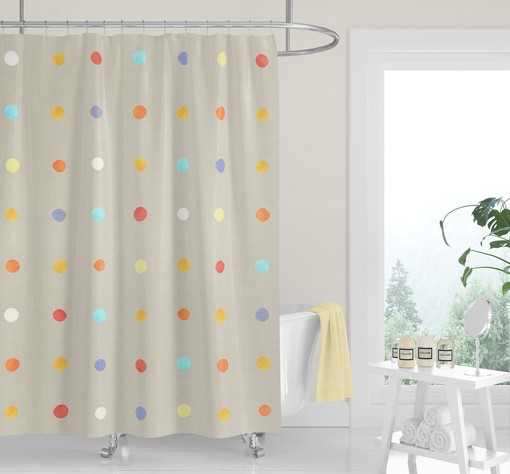 Ivory White Boho Dots Shower Curtain, Minimalist and Neutral Fabric Bath Curtain - Image 4