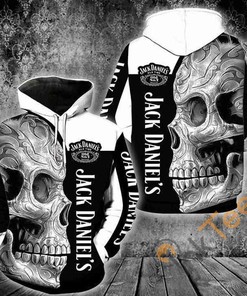 Jack Daniels 3D All-Over Print Skull Hoodie for Men