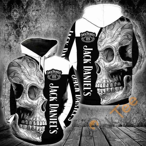 Jack Daniels 3D All-Over Print Skull Hoodie for Men