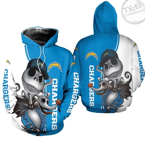 Jack Skellington And Zero 3D Hoodie All Over Print for Chargers Fans