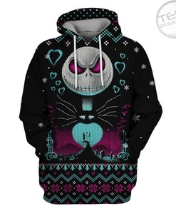 Jack Skellington Night of Love Christmas Pattern Black 3D Hoodie with Romantic Design for Nightmare Before Christmas