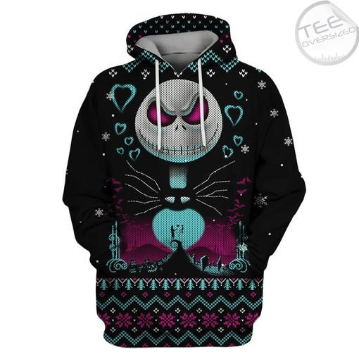 Jack Skellington Night of Love Christmas Pattern Black 3D Hoodie with Romantic Design for Nightmare Before Christmas