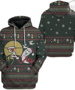 Jack Skellington Santa Claus Christmas Pattern Black All-Over Print Hoodie for Women