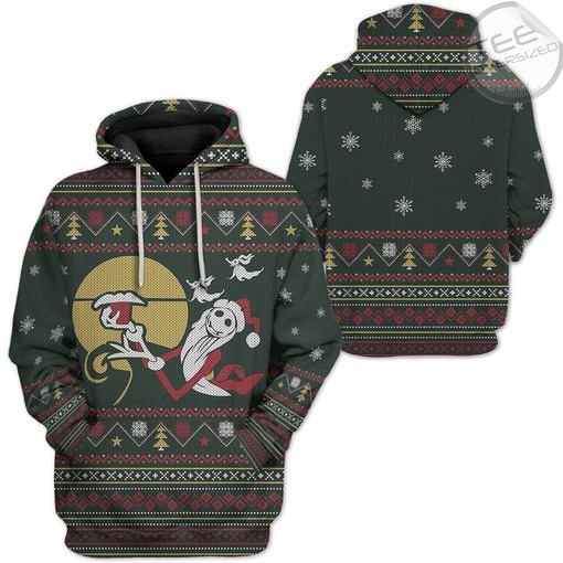 Jack Skellington Santa Claus Christmas Pattern Black All-Over Print Hoodie for Women