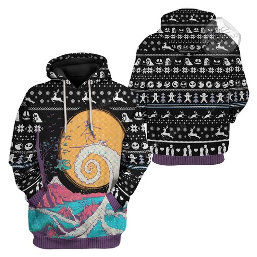 Jack Skellington Surfing 3D Hoodie with Unique All Over Print and Beachy Design