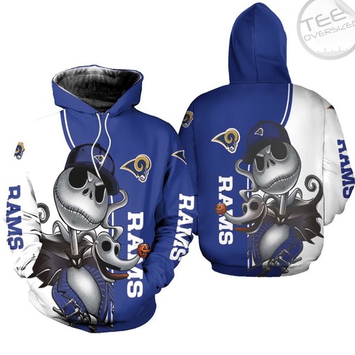 Jack Skellington and Zero All Over Print Hoodie - Los Angeles Rams Edition - Perfect for Halloween