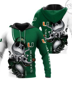 Jack Skellington and Zero Miami Hurricanes All Over Print Hoodie - Perfect for Fans