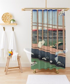 Japanese Art Cat Shower Curtain | Unique Eco-Friendly Material + Hooks | Bathroom Decor + Quotes