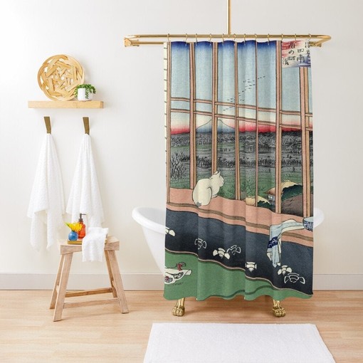 Japanese Art Cat Shower Curtain | Unique Eco-Friendly Material + Hooks | Bathroom Decor + Quotes