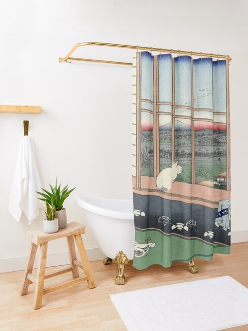 Japanese Art Cat Shower Curtain | Unique Eco-Friendly Material + Hooks | Bathroom Decor + Quotes - Image 3