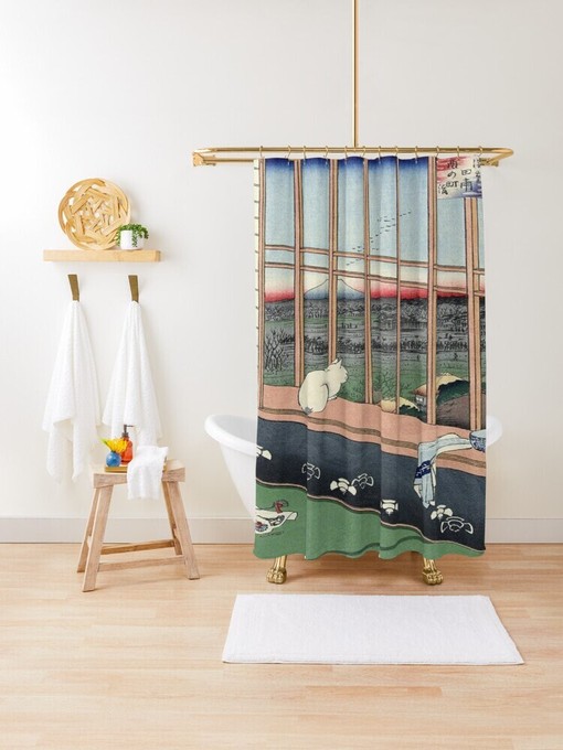 Japanese Art Cat Shower Curtain | Unique Eco-Friendly Material + Hooks | Bathroom Decor + Quotes - Image 4