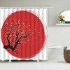 Japanese Cherry Blossom Shower Curtain, Red Moon Circle Themed Curtain, Home Bathroom Decor