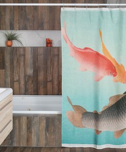 Japanese Fishes Shower Curtain | Vintage Fish Design, Eco-Friendly and Waterproof | Rustic Bathroom Decor