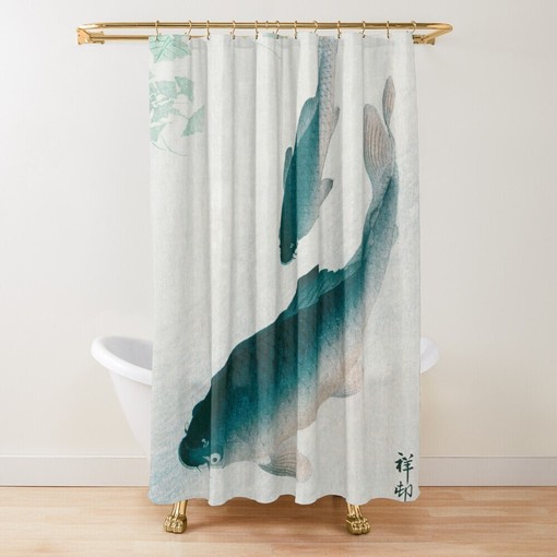 Japanese Fishes Shower Curtain | Vintage Fish Design, Eco-Friendly and Waterproof | Travel Shower Curtain | Rustic Bathroom Decor - Image 4