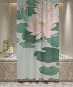 Japanese Lotus Art Flower Disney Shower Curtain - Vintage Bathroom Zen Print Decor with Artistic and Eco-Friendly Design