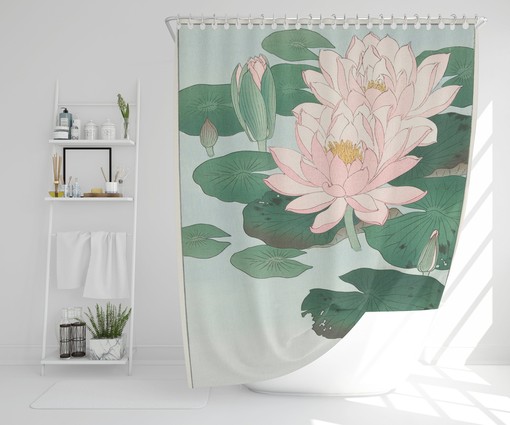 Japanese Lotus Art Flower Disney Shower Curtain - Vintage Bathroom Zen Print Decor with Artistic and Eco-Friendly Design - Image 2