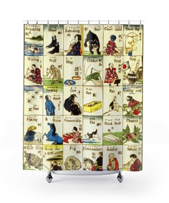 Japanese Melange Shower Curtain Tsunajima Kamekichi's Fashionable Print from 1887