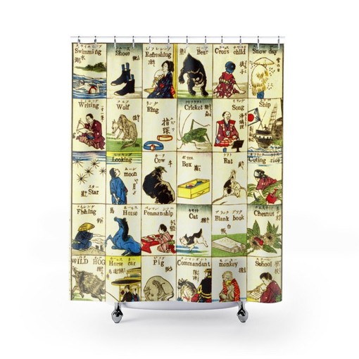 Japanese Melange Shower Curtain Tsunajima Kamekichi's Fashionable Print from 1887