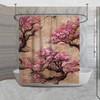 Japanese Sakura Trees Shower Curtain | Asian Oriental Vintage Nature Bath Decor | Pink & Brown Design