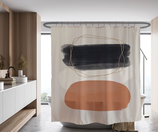 Japanese Style Color Block Shower Curtain, Abstract Art Partitian Curtains, Custom Sizes Available - Image 2